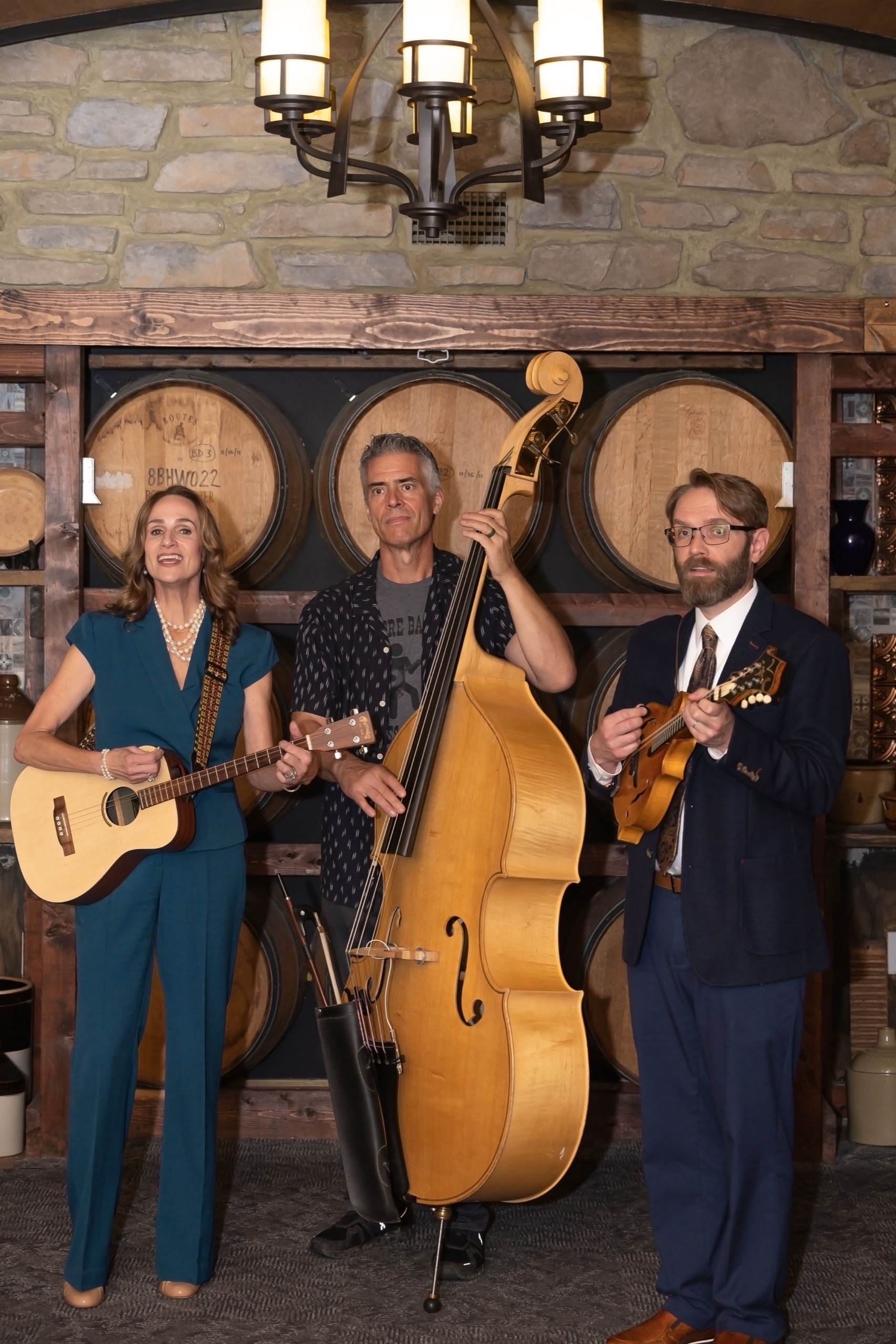 Live band performing in a wine cellar at a private event