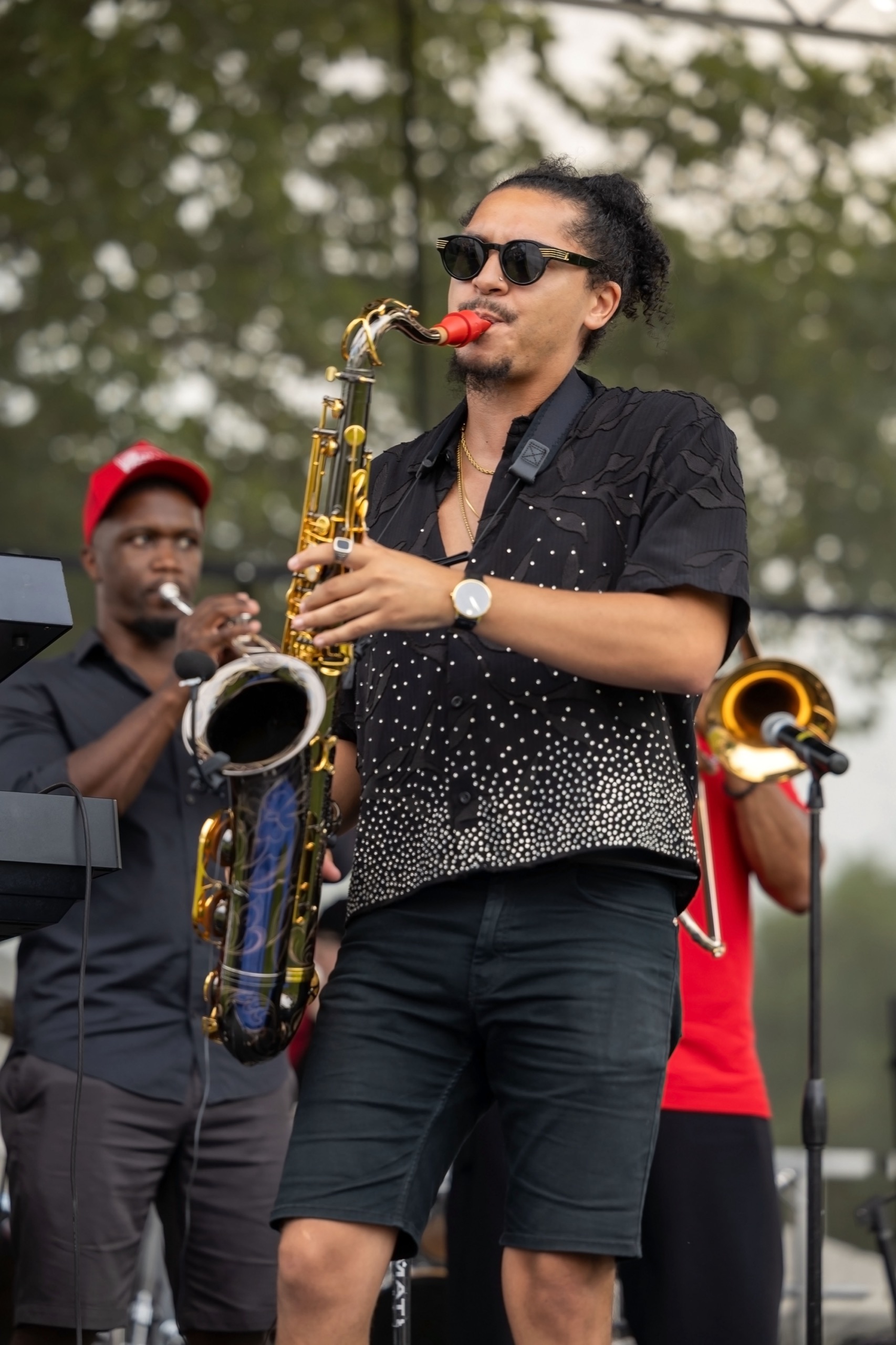 Saxophonist performing live at an event
